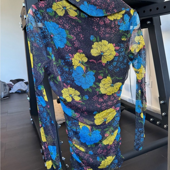 Urban Outfitters Sparkly Floral Mesh Collard bodycon dress size small - Picture 5 of 9